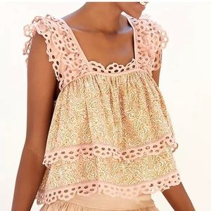 Let Me Be Anthropology Eyelet Ruffle Top